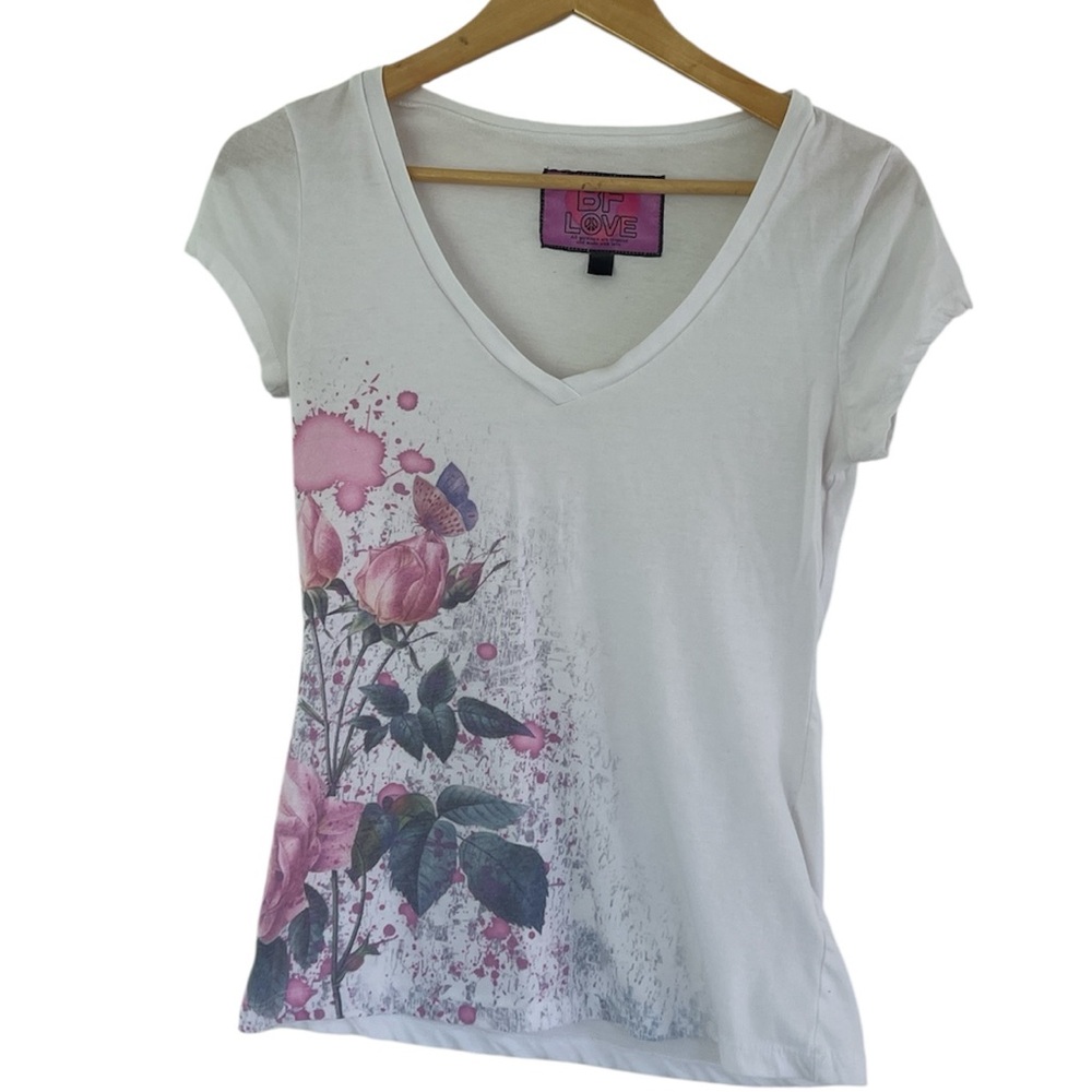 Vintage Y2K BFLOVE White Floral Vneck fitted top